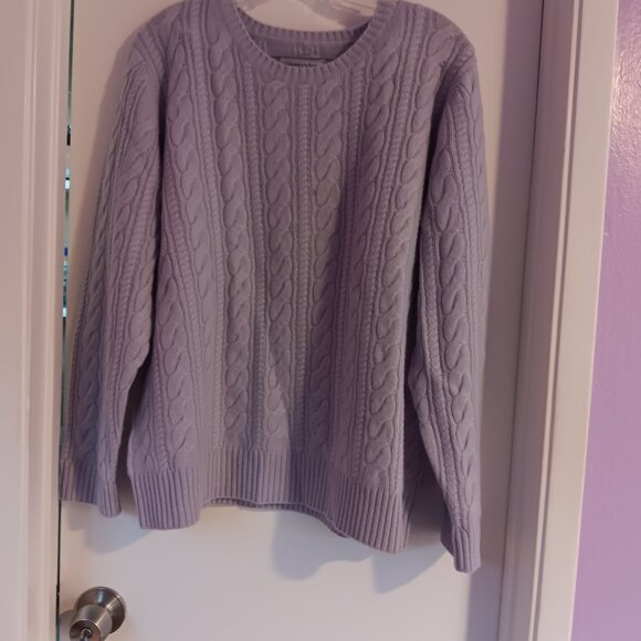 Bloomingdale's Women's Soft Lavender Crew Neck Cable Knit Sweater - Picture 1 of 6